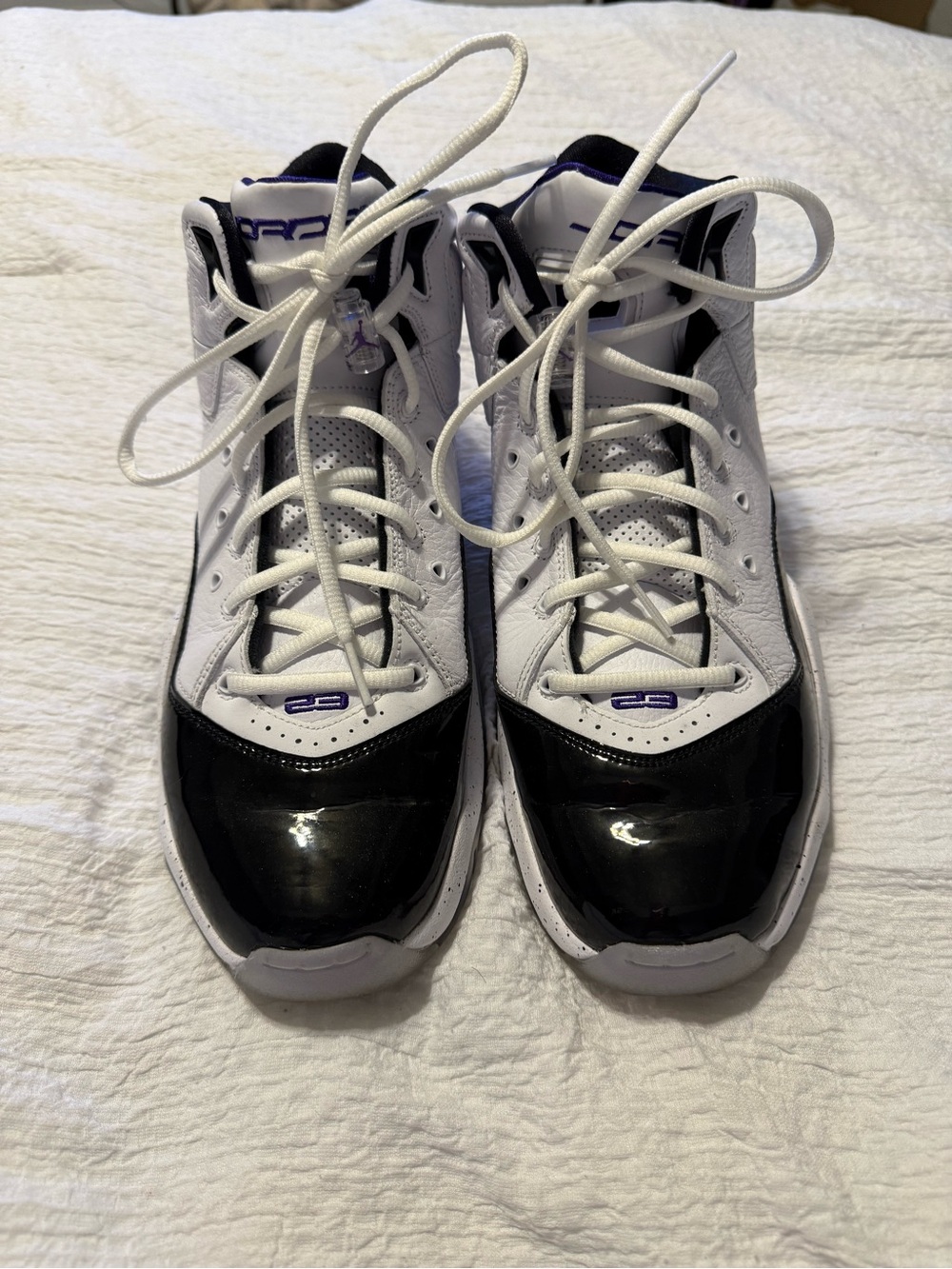 Nike White Black and Purple High-Top Basketball Sneakers